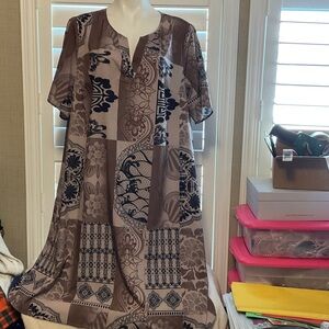 SHEIN Brown and Black Geometric Midi Dress